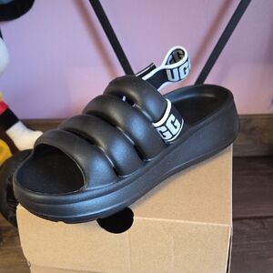 Kids Black Slide Sandals with Branded Elastic Strap